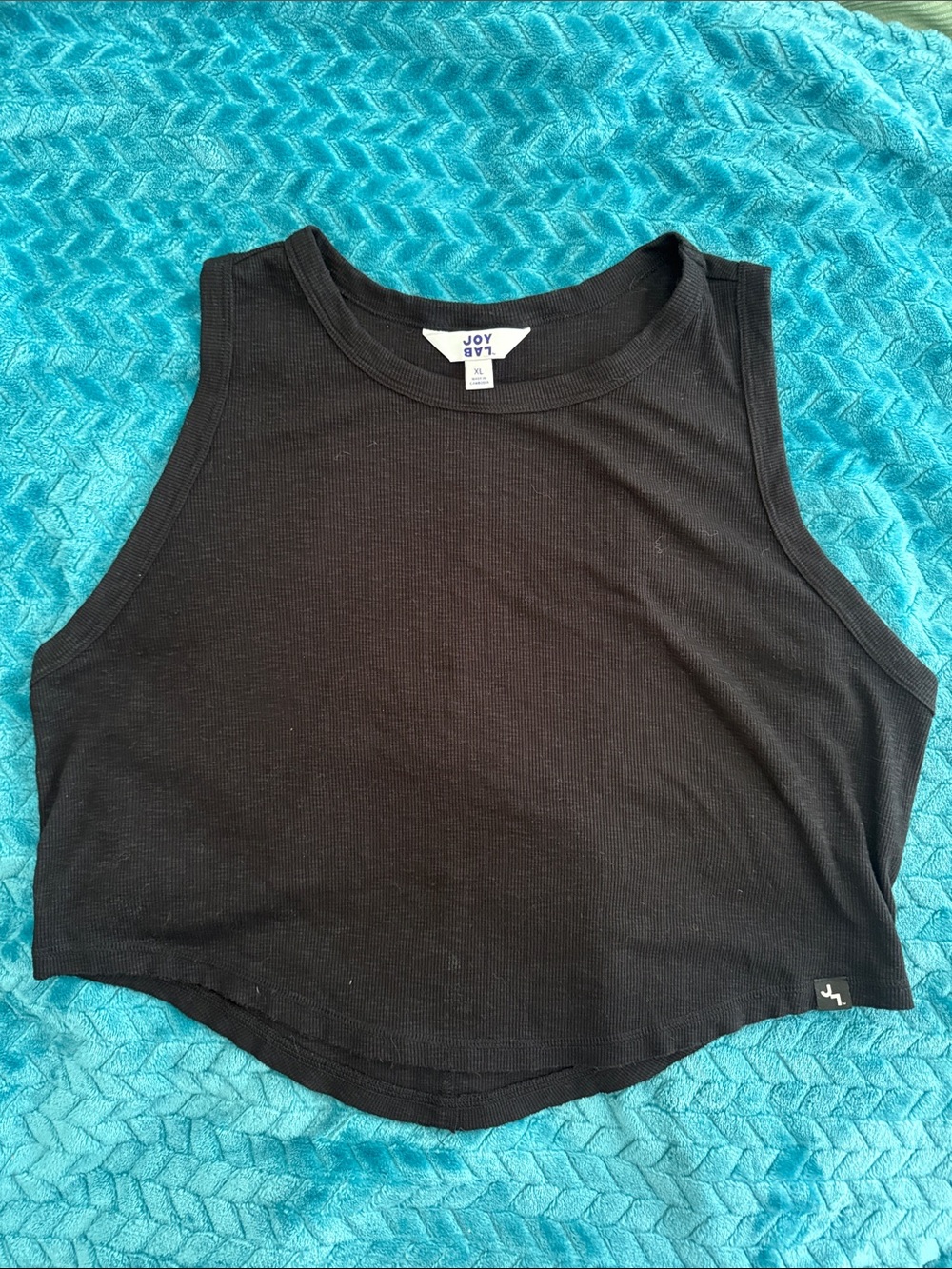 JoyLab Black Ribbed Racerback Cropped Tank - XL